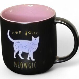 Cute Cat Coffee Mug “Own Your Meowgic” Black Pink Ceramic Cat Lover Coffee Cup